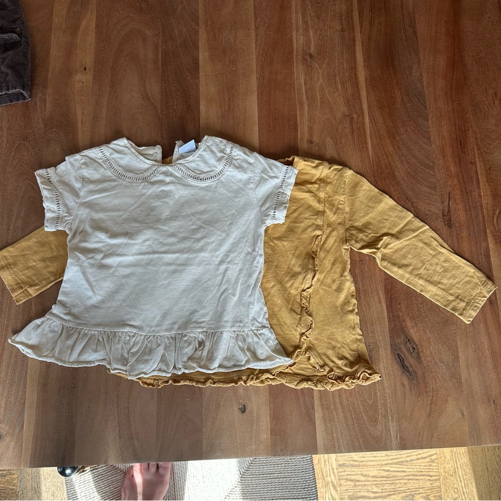 Zara set of ruffled tops in Cream and Mustard Size 4-5 years